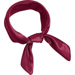 Women Wine Red Chiffon Square Ribbon Neck Scarf Satin Handkerchief For Halloween